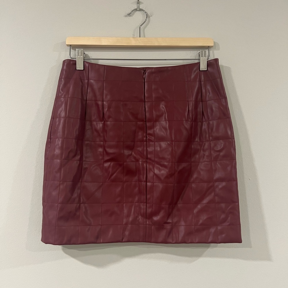 Milly Sonia Quilted Vegan Leather Skirt Burgundy Size 6